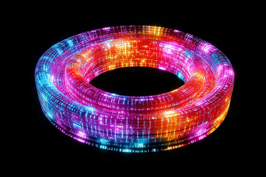 Techno Data Spiral: Glowing Digital Lines Forming Vortex