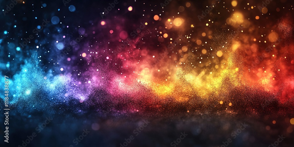 Wall mural vibrant abstract background with colorful particles and light reflections at night