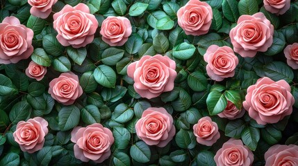 Blooming Pink Roses on Lush Green Foliage - Ideal for Floral Decor or Nature-Themed Designs