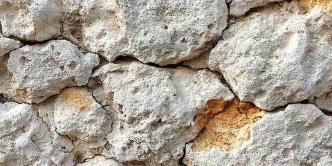 Obraz premium Weathered stone wall displays rough texture and natural color variations in a historic building setting