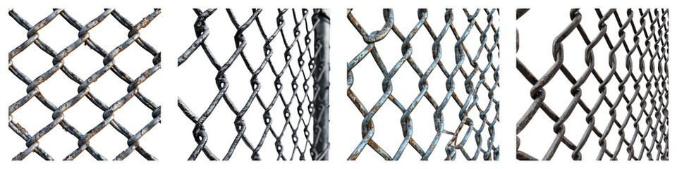 Naklejka premium Iron net fencing isolated on transparent background, Set of