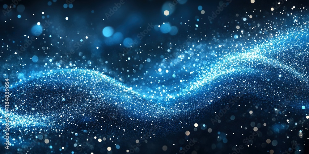 Poster vibrant blue abstract background with shimmering particles creating a wave effect in a cosmic atmosp