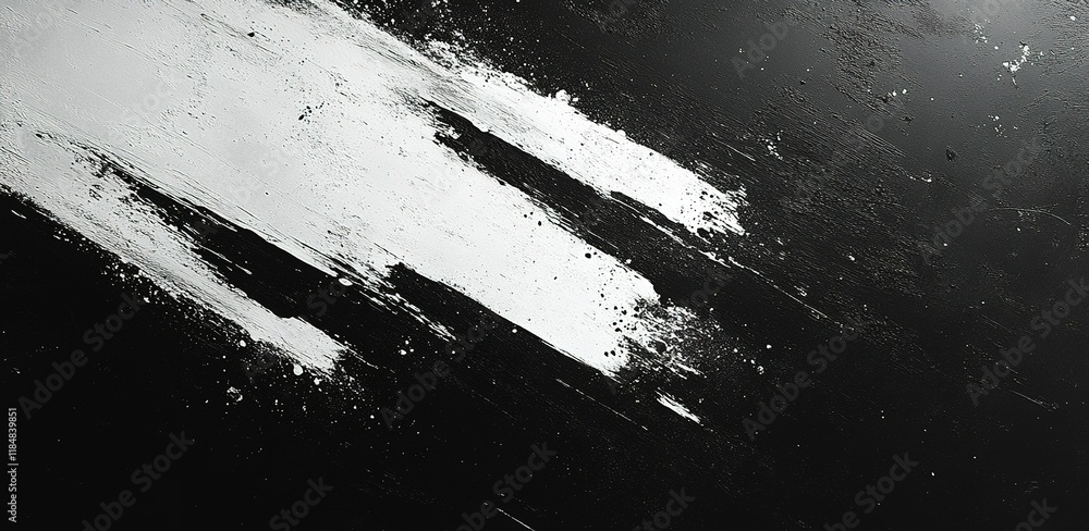 Poster dark surface with striking white paint strokes creating a modern artistic expression in a minimalist