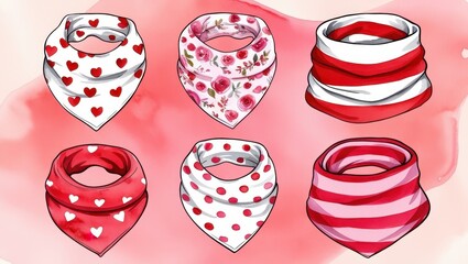 Fototapeta premium Adorable Baby Bibs Collection Hearts Roses Polka Dots Stripes Designs