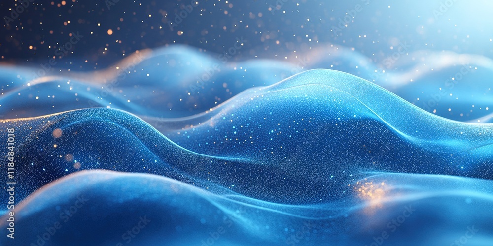 Poster waves of shimmering blue water illuminated by soft light create a tranquil atmosphere in this serene