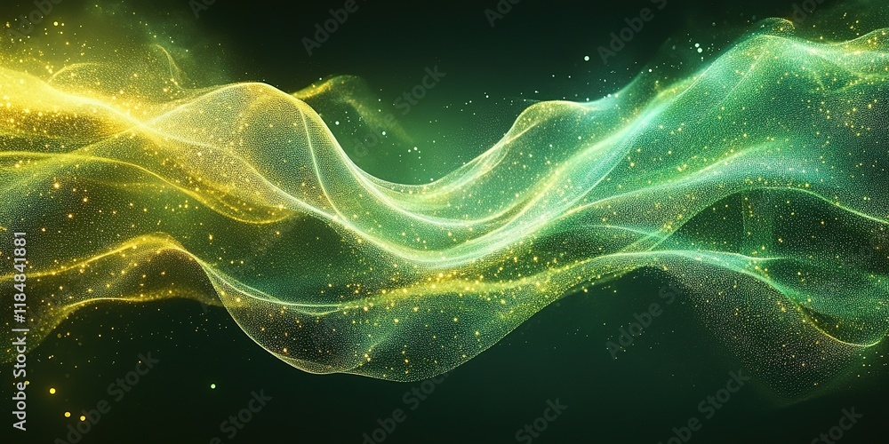 Aufkleber vibrant waves of light in green and gold create a mesmerizing abstract display of motion and energy