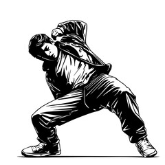 Fototapeta premium Black and white image of a powerful dance move, Hip hop dance