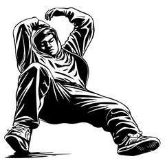 Fototapeta premium Black and white image of a powerful dance move, Hip hop dance