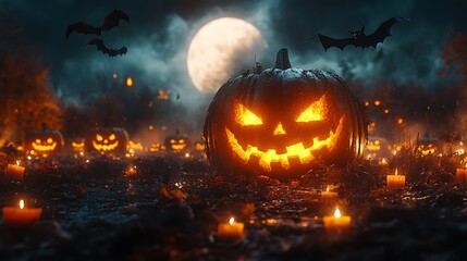 Fototapeta premium Terrifying jack lantern haunting halloween setting picture