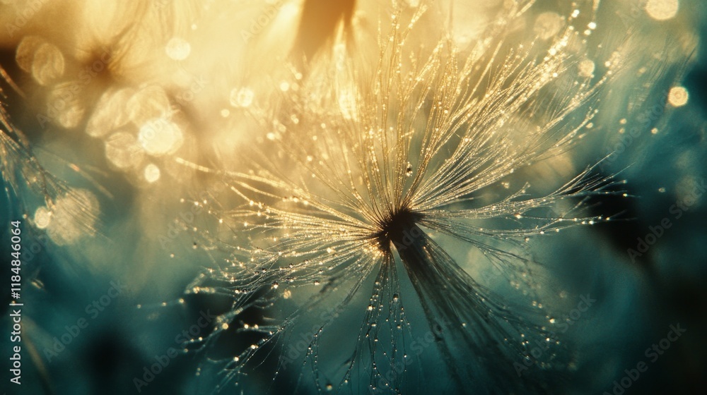 Poster delicate future dusk petals shimmer with droplets of dew, illuminated by soft twilight. the ethereal