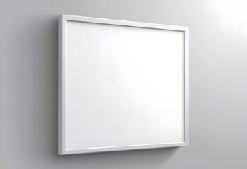 White frame hanging on a gray wall, showing an empty space for your design