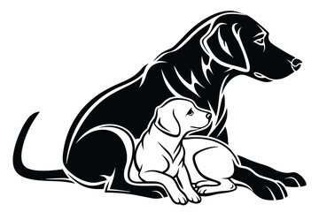 a  dog  with a puppy vector on a white background