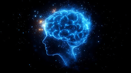 ai digital brain shaped with blue neural connection lines and glowing dots showcasing artificial intelligence and futuristic technology
