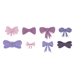 set of purple bows on white background vector illustration