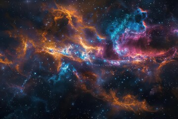 Obraz premium A vibrant cosmic scene showcasing colorful nebulae and stars in the vastness of space.
