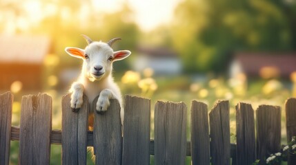 Goat Climbing a Rustic Wooden Fence in Natural Sunlight