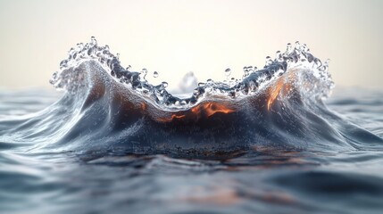 Ocean sunrise splash, wave crest, backlit