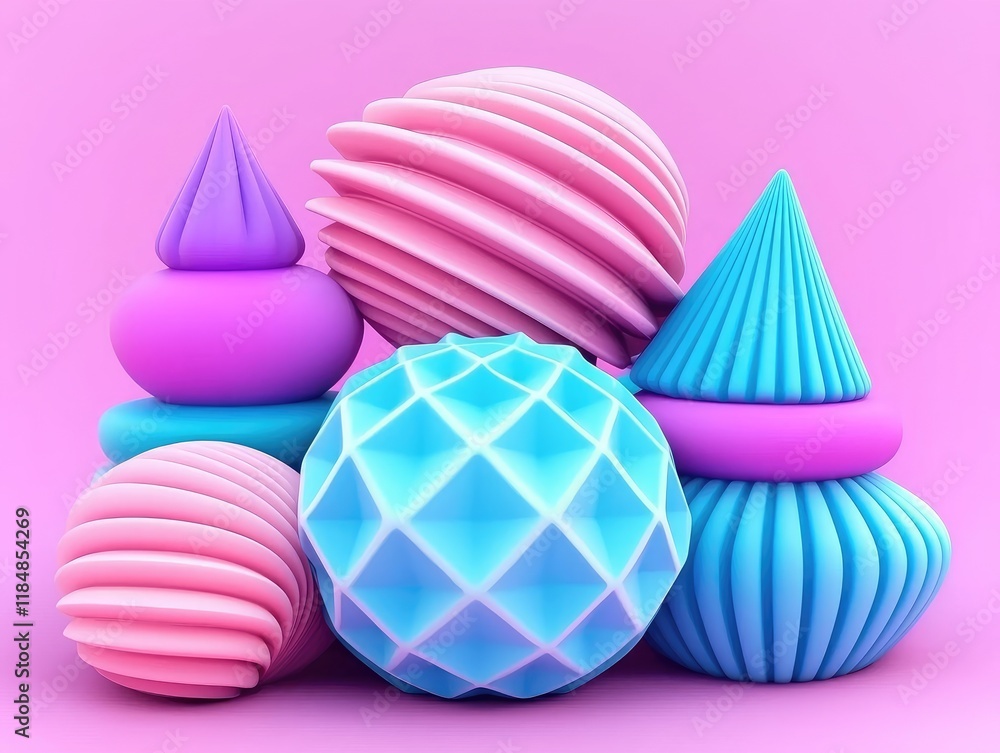 Poster colorful decorative shapes studio 3d render vibrant background close-up abstract design concepts