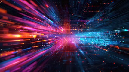 Fototapeta premium A vibrant digital abstraction depicting fast-moving data streams in bright colors.