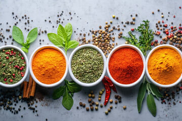 Colorful spices and herbs