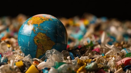 Globe Surrounded by Plastic Waste in Studio Lighting