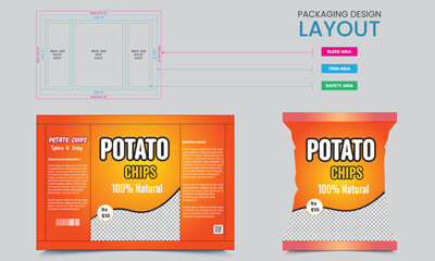 Potato chips package design, realistic vector design, potato chips packaging, chips, packaging, vector illustration with mockup and layout.