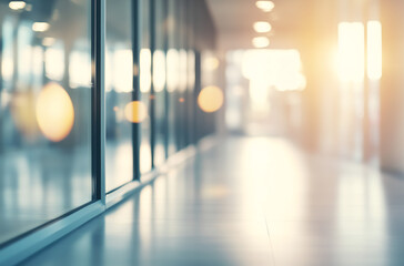 Sunlit glass corridor with soft bokeh effect
