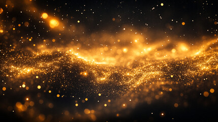 Fototapeta premium Golden particles swirl through a dark cosmos creating a mesmerizing effect