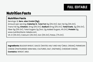 Nutrition facts and vitamin facts, Supplement facts template