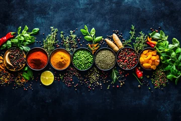 Tableau sur plexiglas Cuisine Colorful spices and herbs  © Tanjil