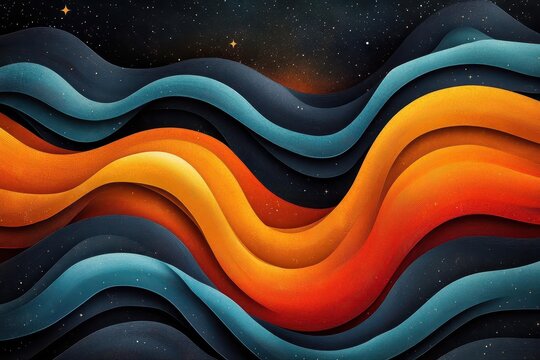 psychedelic gradient wave pattern with vibrant orange and teal swirls perfect for music festival poster or album cover design dark background - Powered by Adobe