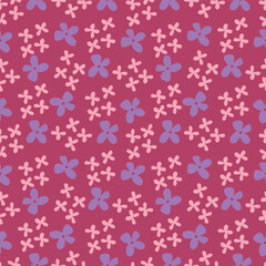 Seamless floral pattern, liberty ditsy print in delicate pastel colors. Pretty botanical design: small hand drawn flowers, little leaves, simple abstract bouquets on a light background