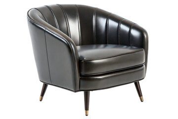 Stylish aglossy puleather accent chair with rounded back modern living room decor, isolated on white or transparent background