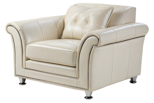 Stylish high gloss pule leather armchair with wide seat modern living room interior design, isolated on white or transparent background