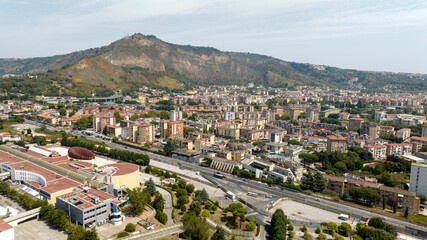 Fototapeta premium Aerial view of the Traiano and Soccavo districts in Naples, Italy. It is a peripheral area of ​​the city.