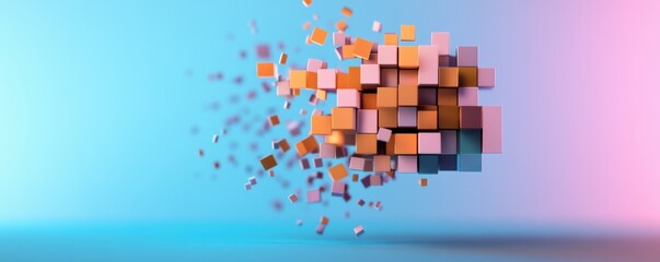 Abstract 3d cube explosion with dynamic gradient colors