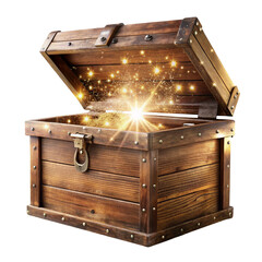 Old wooden chest with sparkling particles isolated on transparent background  
