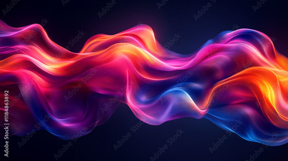 Poster colorful abstract waves flow elegantly across a dark background in a captivating display of light
