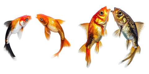 Fototapeta premium Two goldfish playing isolated on transparent background, Set of