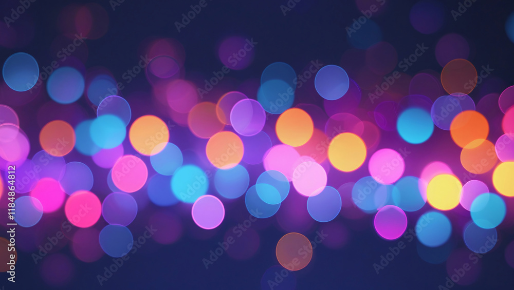 Poster vibrant multicolor bokeh lights on a dark background, creating a dreamy and festive atmosphere fille