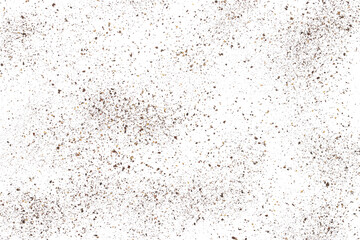 Minced black pepper, ground peppercorn pile flying isolated on white, clipping path	