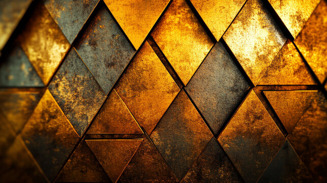 Golden and silver geometric pattern creating an abstract texture on a surface