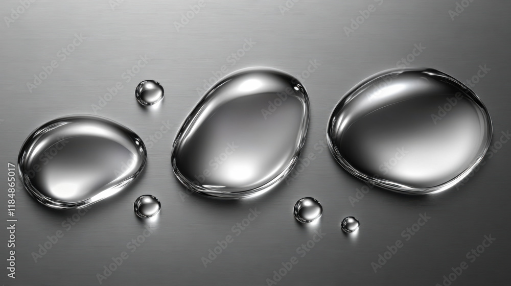 Aufkleber water droplets resting on a shiny metal surface creating a reflective and textured appearance