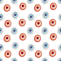 Fototapeta premium Colored circles on a white background. Children's seamless pattern, vector background. Ideal for fabric, textile, children's bedding, wallpaper, pajamas. Scandinavian style.