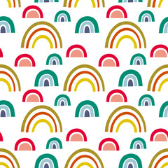 Fototapeta premium Colorful rainbows seamless pattern, vector background. Ideal for fabric, textile, baby bedding, wallpaper, pajamas. Scandinavian style.