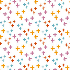 Colored crosses seamless pattern, vector background. Ideal for fabric, textile, baby bedding, wallpaper, pajamas. Scandinavian style.