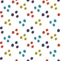 Colored circles on a white background. Children's seamless pattern, vector background. Ideal for fabric, textile, children's bedding, wallpaper, pajamas. Scandinavian style.