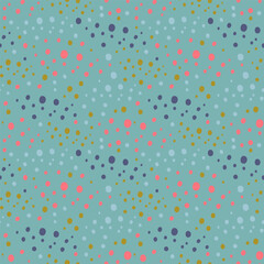 Colored circles on a blue background. Children's seamless pattern, vector background. Ideal for fabric, textile, children's bedding, wallpaper, pajamas. Scandinavian style.
