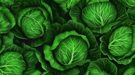Fototapeta premium Vibrant Green Cabbage Pattern: Detailed Illustration of Fresh Vegetables. A healthy and beautiful design for food lovers