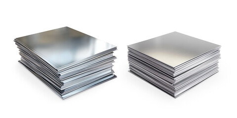 Stack of Polished Metal Sheets on a Transparent Background